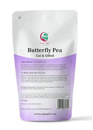 Butterfly Pea Flower 4 oz, Loose Leaf Cut & Sifted (300+ Cups), Non-GMO Dried Flowers, Natural Blue, Purple Drinks & Food Coloring, Premium Quality, By Yogiโs Giftยฎ