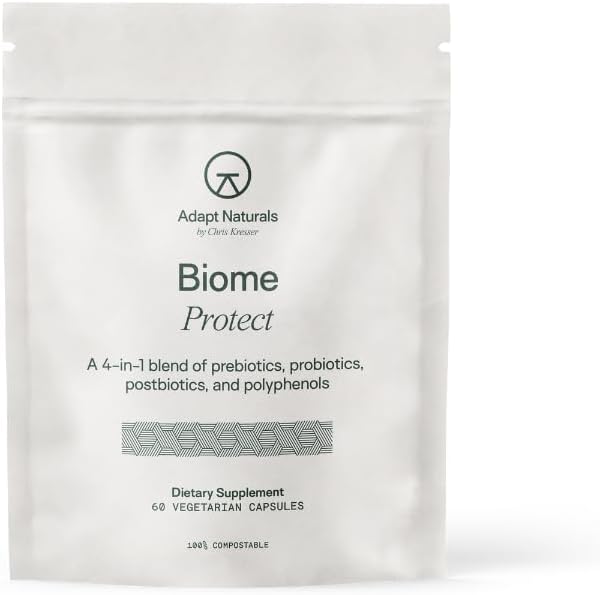 Adapt Naturals 4-in-1 Biome Protect Prebiotics, Probiotics Supplement Postbiotics & Polyphenols for Microbiome, Gut Health & Defense for Women & Men, 30 Day Supply