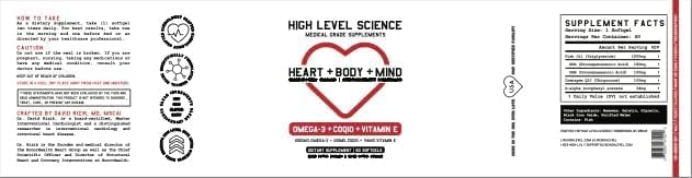High Level Science CoQ10, Omega-3, Vitamin E, Cardiologist Formulated for Heart + Body + Mind Health, DHA/EPA, Antioxidant for Energy, Superior Bioavailable Fish Oil, Gluten Free, 60 Softgels - 3 Pack