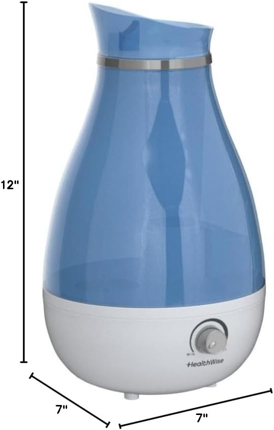 HealthWise Cool Mist Ultrasonic Humidifier | For Medium Size Rooms | No Filter Required | 24 Hour Run Time, Blue, 2.6L