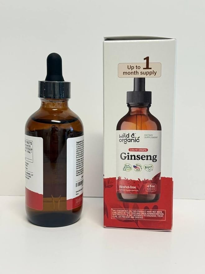 Wild & Organic Korean Panax Ginseng Extract Liquid - Red Ginseng Root Supplement for Overall Well-Being - Immune Support Drops - Vegan, Sugar & Alcohol-Free Tincture - 4 fl oz