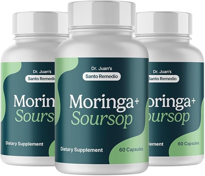 Santo Remedio Moringa and Soursop, Dietary Supplement, Supports Overall Health and The Immune System, 3 Bottles of 60 Capsules, 90 Servings, Non-GMO, No Added Sugar. (3 Pack)