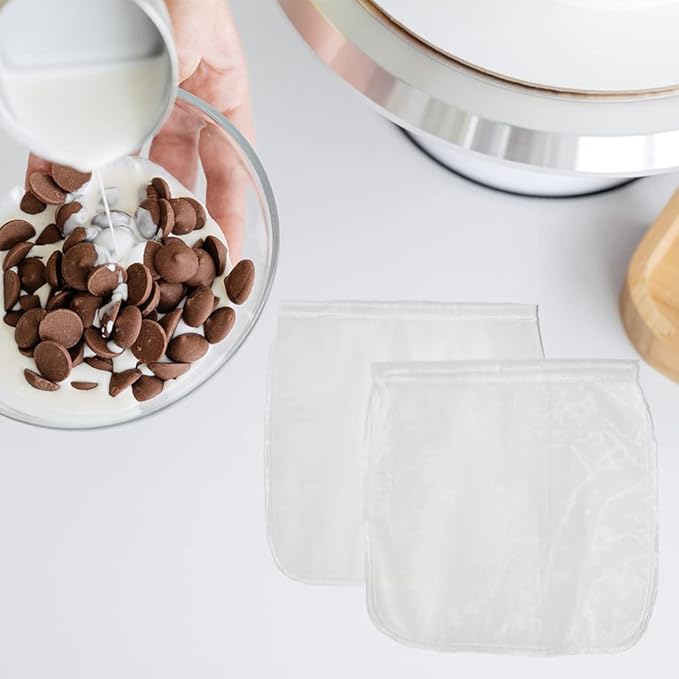 2Pcs Nut Milk Bags Reusable Almond Milk Bag, 2 Sizes Extra Fine Mesh Food Strainers Nylon 200 Microns Filter Bag for Straining Tea, Yogurt, Juice, Herbs, Cold Brew Coffee (12''x12'', 19''x19'')