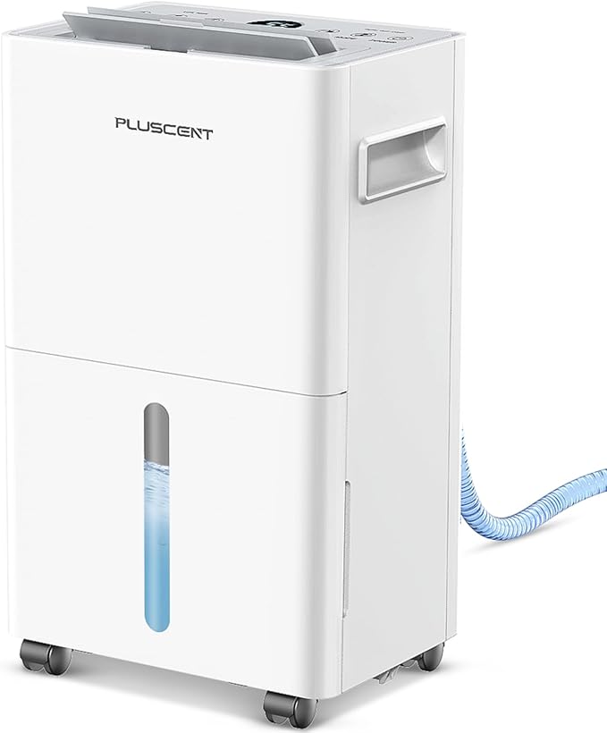 1500 Sq.ft Dehumidifier for Basement, PlUSCENT Max 21 Pint/Day Dehumidifiers for Home, Large Room, Bedroom with Drain Hose, Smart Humidity Control & Monitor, 3 Operation Modes, 24H Timer, Auto Defrost