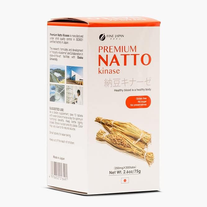 FINE JAPAN Nattokinase (300 Capsules) - Made from Fermented Soybeans 100% in Japan - No Gluten, No Preservatives - Support The Prevention of Cardiovascular & Related Diseases (300 Count (Pack of 1))