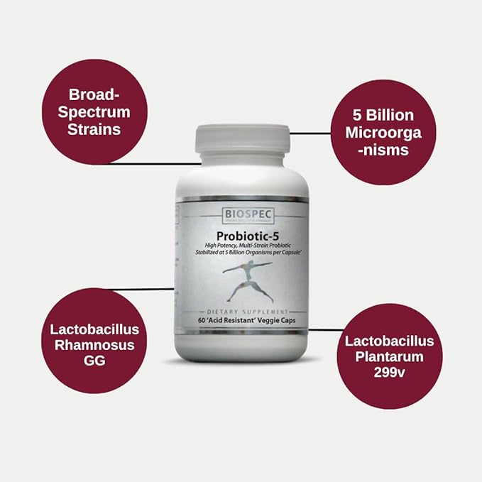 Probiotic-5 – Broad-Spectrum Probiotic Complex w/ 5 Billion Microorganisms and 5 Unique Probiotic Strains per Capsule.