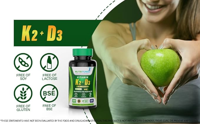 Vitamin D3 K2–5000 IU D3 & 100 mcg K2 MK-7 – Supports Bone, Heart & Immune Health – K2 D3 Vitamin Supplement – 120 Softgels, 4 Month Supply