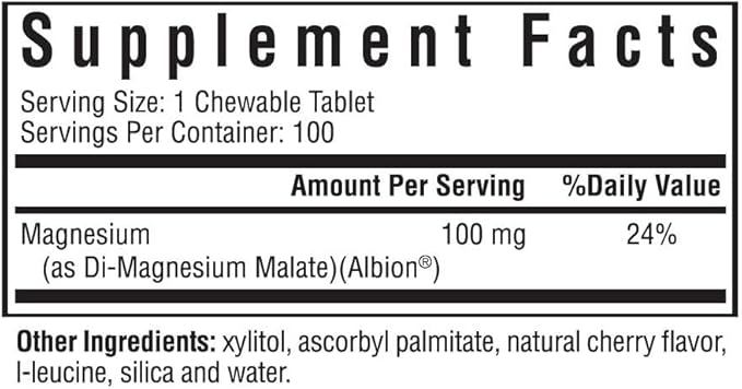 Seeking Health Magnesium Malate Chewable Tablet, 100 mg Dimagnesium Malate Supplement to Support Sleep and Balanced Mood, High-Absorption Chelated Magnesium, Vegan & Vegetarian (100 lozenges)