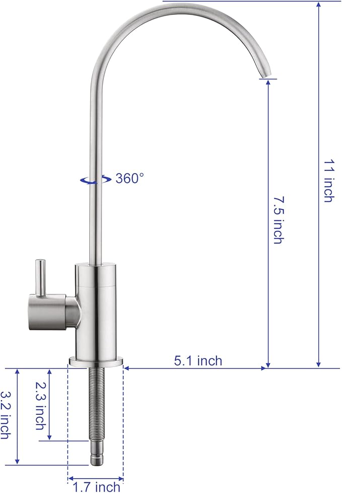 Drinking Water Faucet for Kitchen Sink, Reverse Osmosis Water Filtration Faucet for Bar Sink, Brushed Nickel and Stainless Steel, B06
