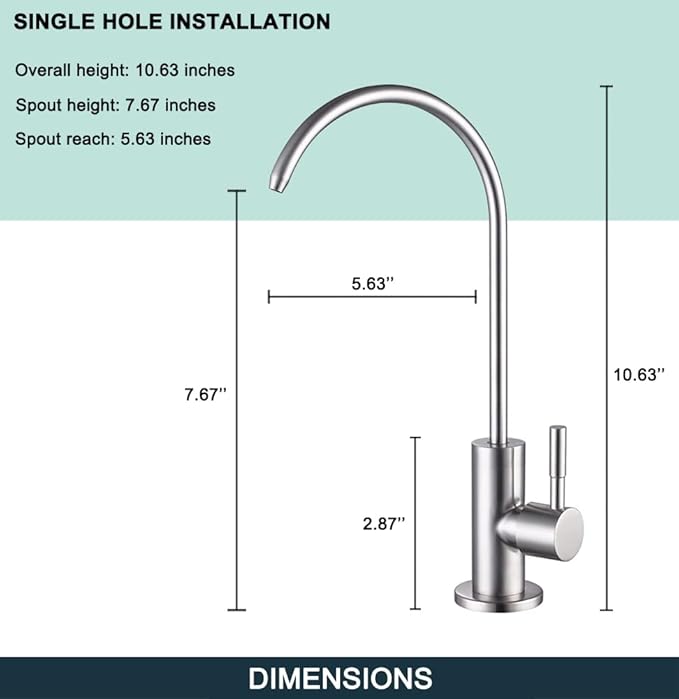 ESOW Kitchen Water Filter Faucet, 100% Lead-Free Drinking Water Faucet Fits Most Reverse Osmosis Units or Water Filtration System in Non-Air Gap, Stainless Steel 304 Body Brushed Nickel Finish