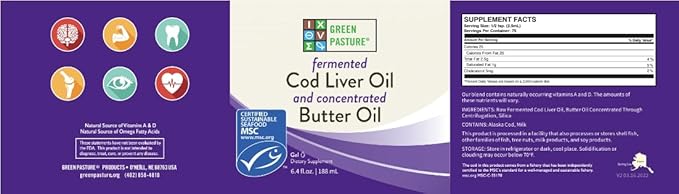 Green Pasture Butter Oil/Fermented Cod Liver Oil Blended Gel - 6.4 oz.- Unflavored