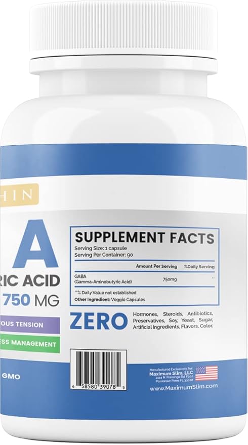 Maximum Slim GABA (Gamma-Aminobutyric Acid) 750mg, Neurotransmitter Support*