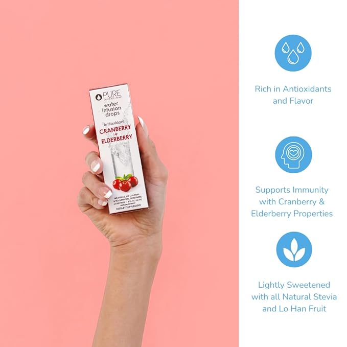 Pure Inventions - Cranberry & Elderberry Water Infusion Drops - Antioxidants & Electrolytes - Health & Wellness Drink -Immunity Support -Sugar Free, Zero Calorie, No Artificial Sweeteners -60 Servings