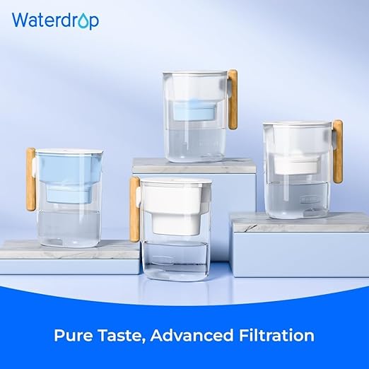 Waterdrop 200-Gallon Long-Life Chubby 10-Cup Water Filter Pitcher with 4 Filters, NSF Certified, 5X Times Lifetime, Reduces PFAS, PFOA/PFOS, Chlorine, BPA Free, Blue