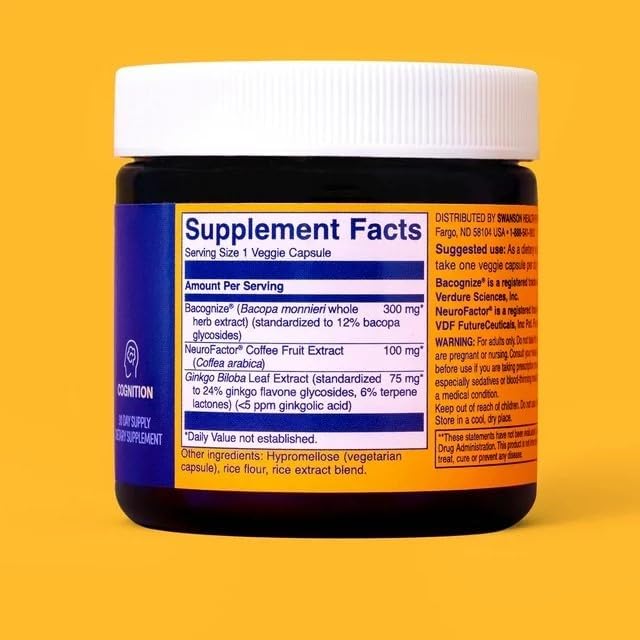 Swanson WIO Put on Your Thinking hat Brain Health, Concentration, Better Focus, Ginkgo Biloba + Neurofactor Coffee Fruit, Vegan, Non-GMO, Wellness, 30 Veggie Capsules (30-Day Supply)