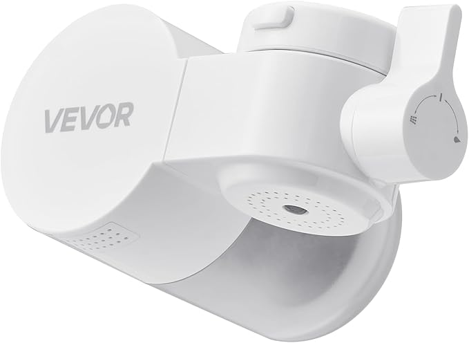 VEVOR Faucet Mount Water Filter, Horizontal Water Purifier for Sink Tap, NSF Certified Carbon Fiber Filter, Removes Chlorine Lead with 3 Filters, Fits Most Kitchen or Bathroom Faucets, White