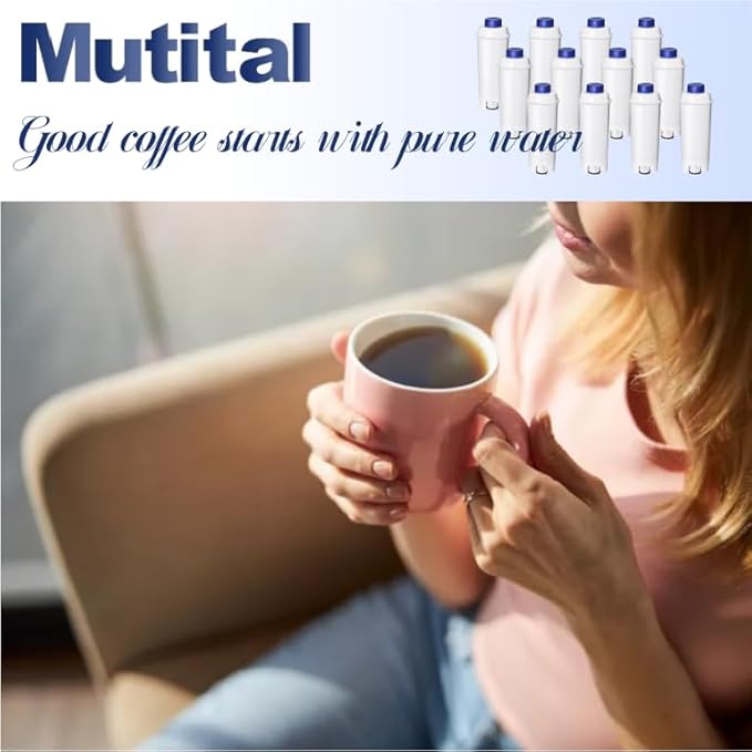 Coffee Machine Fitler, Delonghi Filter Replacement for DeLonghi DLSC002, Delonghi Magnifica Evo, Dinamica Plus, ESAM, ETAM, BCO, EC. Activated Carbon Water Filter Cartridges Softener (12 Pcs)