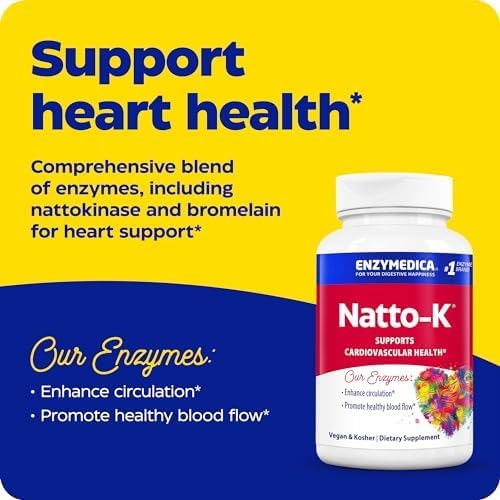 Enzymedica, Natto-K, Nattokinase Supplement, Promotes Heart Health & Circulation, 90 Count