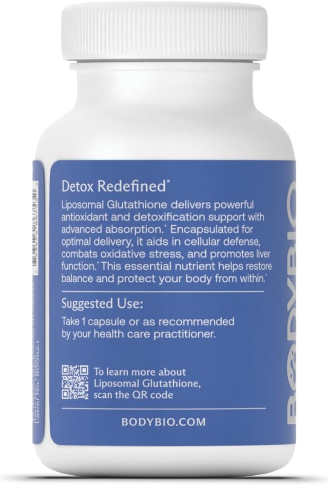 Bodybio Liposomal Glutathione | Body’s Most Powerful Antioxidant | Master Detoxification | Colon Cleanse| Optimal Cell Protection for Immune Defense | Enhanced Liposomal Absorption | 60 Capsules