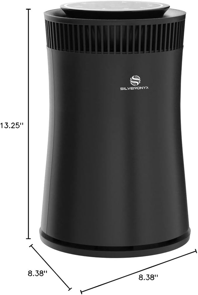 Air Purifier for Home Large Room – Covers Up to 500 Sq Ft, 5-in-1 HEPA Filter System for Allergies, Pets, Smoke, Remove Dust & Odor – Quiet Sleep Mode, High Filtration Efficiency – SILVERONYX, Black