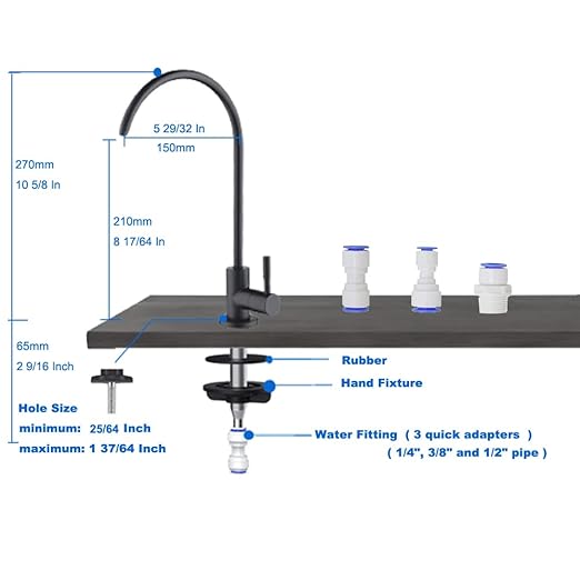 Matte Black Drinking Water Purifier Faucet, Sus304 Stainless Steel Beverage Faucet for Kitchen Under Sink Water Reverse Osmosis Filter System With 1/2" 1/4" 3/8" Tube
