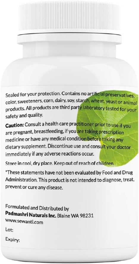 Sewanti Shatavari Capsules – Herbal Supplement for Female Hormonal Balance, Healthy Reproductive and Lactation 60 Vegan Capsules - 500mg