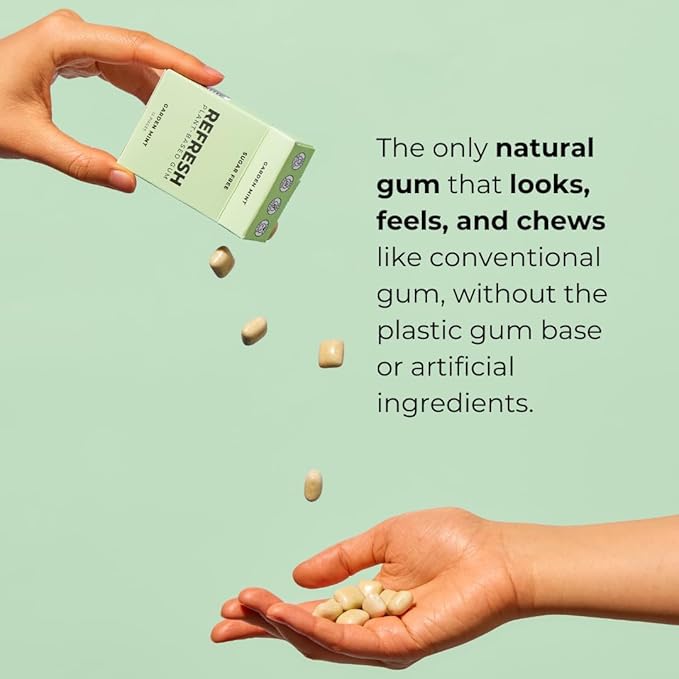 Refresh Gum, Xylitol, Natural, Sugar Free, Plastic Free, Aspartame Free, Natural Flavors & Organic Ingredients, Plant-Based, Low Calorie, Non GMO, Gluten Free, Vegan, Variety Pack Flavor, 12 Pcs, 5 Pack