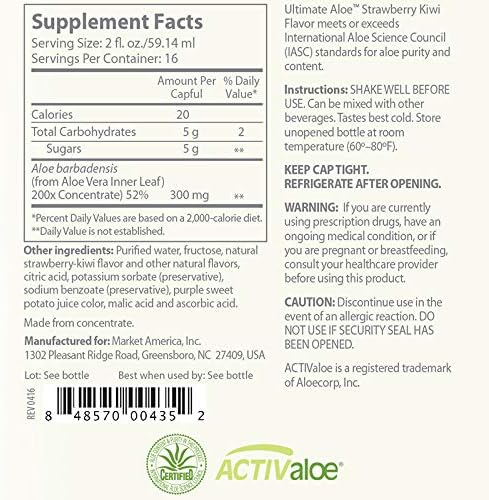 Ultimate Aloe – Aloe Vera Juice for Gut Health, Digestive Comfort, Immune Support, and Nutrient Absorption – Strawberry & Kiwi Flavor – 16 Servings