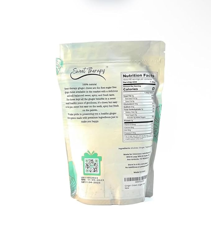 Sweet Therapy Extra strength Ginger Chews Sugar Free - Sugar free ginger candy - Sugar free Candy -Sugar free snacks -Zero sugar candy - Calorie free candy - Double Strength ginger chews