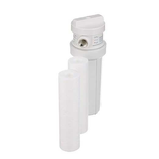 Watts Premier White Whole House Water Filtration Kit with Built-in Bypass Valve, Filter Housing, Three 50-Micron Sediment Filters, Mounting Bracket, Wrench