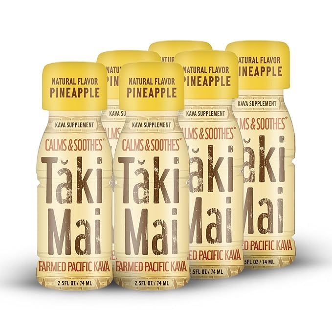 Taki Mai Pineapple Kava Kava 2.5 oz (6-pack) Shots – Noble Kava Root Drink, Ready to Drink for Stress Support & Relaxation, Fast Acting Herbal Support for Calming Better Sleep and Balanced Mood