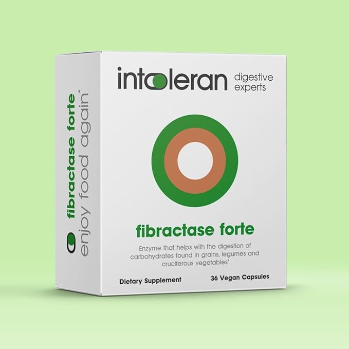 Fibractase Forte Digestive Enzymes - 36 Capsules | Supplement for Fructans & Galactans Intolerance | Helps Digest Carbohydrates; Grains, Legumes, Onion, Garlic & wheats | Pure and Vegan