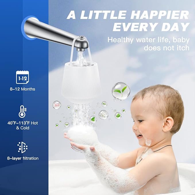Next-Gen Bathtub Water Filter for Faucet | Removes 95% Chlorine, Lead, Fluoride & Heavy Metals | Softens Water, Hard Water Balance | Safe Bath Filter for tub, Babies, Kids & Family Skincare