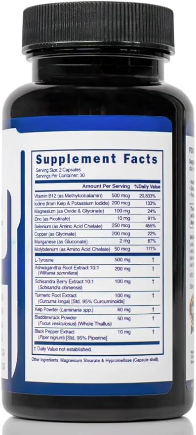 Thyroid Support, Pure Complex with Iodine, Ashwagandha, L-Tyrosine, Selenium, Thyroid Supplement for Women & Men, Energy, Hormone & Metabolism Support, cGMP, CoA Verified - 60 Capsules
