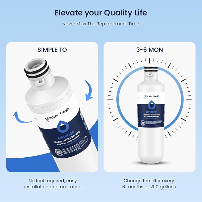 GLACIER FRESH LT1000PC Replacement Water Filter, Compatible with LT1000PC/PCS, LT1000PC, LT-1000PC, MDJ64844601, ADQ747935 ADQ74793504 Water Filter 4 Pack