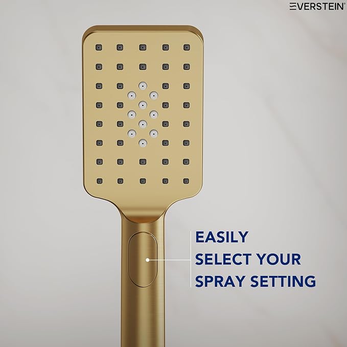 EVESTEIN Adjustable Hand Held Shower with Slide Bar, 3-Function Handshower Head with Hose, Brushed Gold