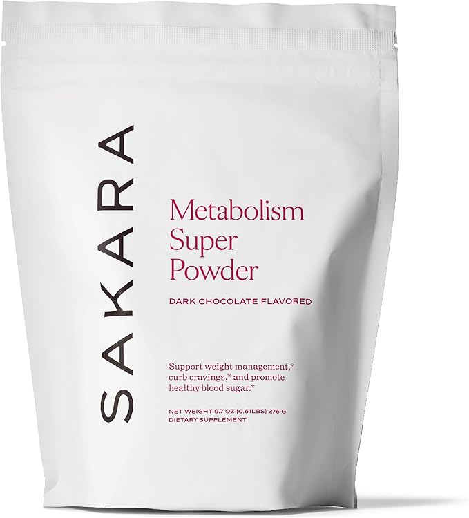 SAKARA Metabolism Super Powder - Natural Metabolism Booster for Gut Health, Bloating, Digestive Enzymes Supplements for Women, Appetite Control - Vegan, Non-GMO, Dark Chocolate Flavor - 24 Servings