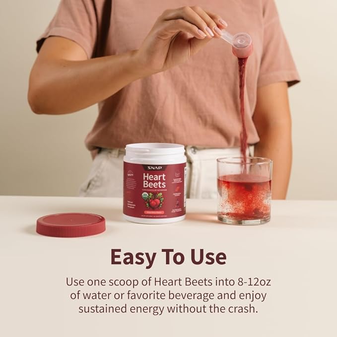 Snap Supplements Heart Beets, Organic Beet Root Powder, Cardiovascular Support Supplement for Men & Women, Beets, Pomegranate, B Vitamins & Red Spinach, Heart Health Support, 30 Servings, Mixed Berry