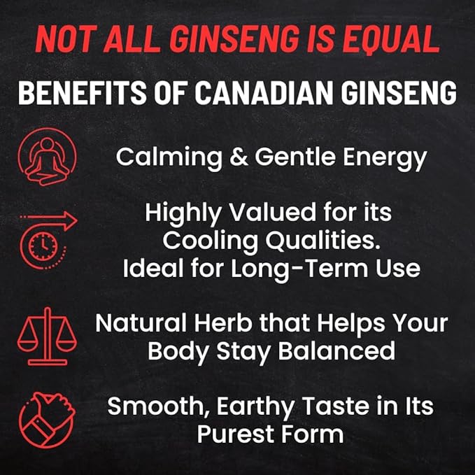Ginseng Supplement 500mg - 60 Capsules - Pure Canadian Ginseng Root Powder - Energy | Focus | Immune Support - Authentic Ontario Farm Ginseng