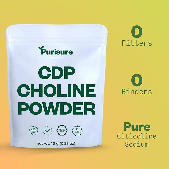 CDP Choline Powder, 10g, CDP Choline Supplements That Support Attention, Focus, and Energy, Citicoline Powder for Cognitive Function, Increases Motivation and Productivity, 40 Servings