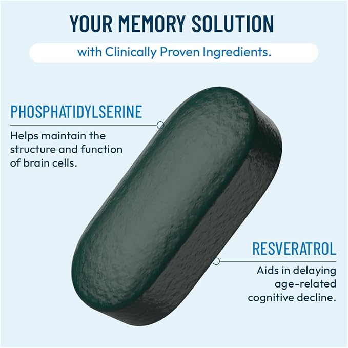 Maximum Strength Brain Supplement - Boosts Memory & Focus - Increases Mental Performance & Cognitive Health - Phosphatidylserine, Resveratol, Folate, Ginkgo Leaf, Bacopa & More - 60 Tablets