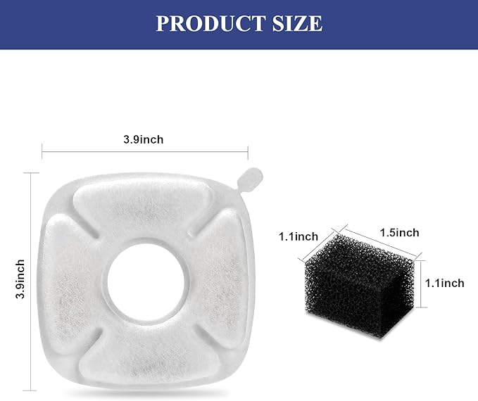 16 Pcs Cat Fountain Replacement Filters:8 Pack Cat Water Fountain Replacement Filters & 8 Pack Pre-Filter Sponges, Pet Fountain Filter Fit for 95oz/2.8L Automatic Pet Fountain Cat Water Fountain