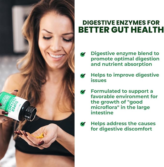 GoBiotix Digestive Enzymes Supplement with Prebiotics and Probiotics for Women and Men - Gut Health, Gluten Digestion, Lactose Absorption, Plant Based Dietary Pills - 60 Capsules