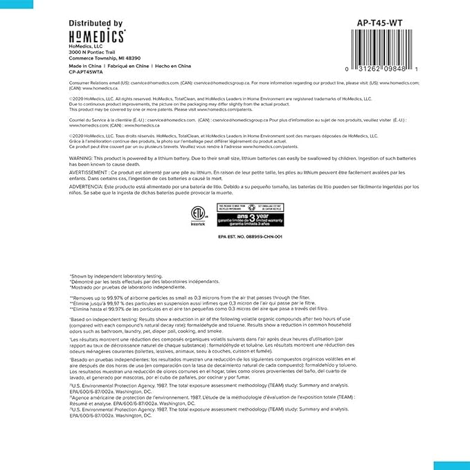 Homedics 5-in-1 UV-C Air Purifier - 360-Degree HEPA Filter for 1,659 Sq Ft, Extra Large Air Purifiers for Bedroom and Home, Essential Oil Pads, Built-In Timer, 5 Speed Settings for Large Rooms, White