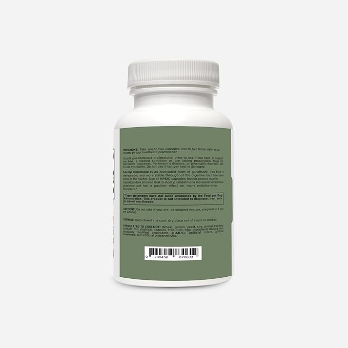 RetzlerRx S-Acetyl Glutathione Supplement 100 mg. per Capsule, Made in USA - 120 Acid-Resistant Capsules - Antioxidant Support - Non-GMO, Soy & Gluten-Free / Bergaflow®, Pharmaceutical Grade