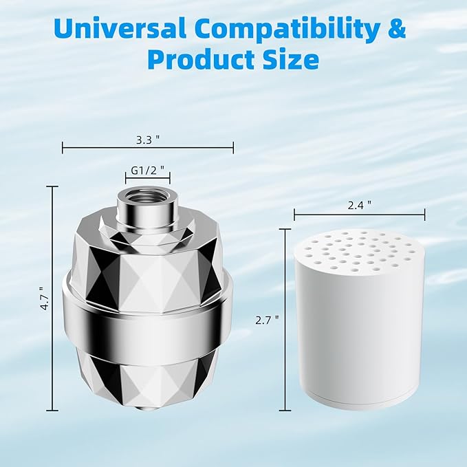 Hibbent Shower Filter for Hard Water, High Output Shower Head Filter to Remove Chlorine and Fluoride, 20 Stage Showerhead Filter with Vitamin C, Reduces Dry Itchy Skin, and Eczema, Chrome