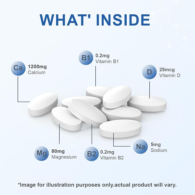 Calcium-Supplement Vitamin-D3 1200-mg Magnesium-Mini - 186Tablets Unflavored Slow Release Bone Health Women and Men Dietary Supplement Easy to Swallow Sugar Free