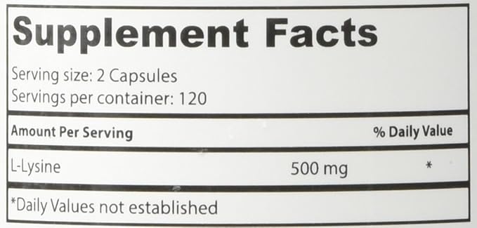 Superior Labs L-Lysine 500 mg Capsules, Pure Non-GMO, Third-Party Tested, No Fillers, Gluten Free, Supports Immune System, Promotes Calcium Absorption, 120 Caps