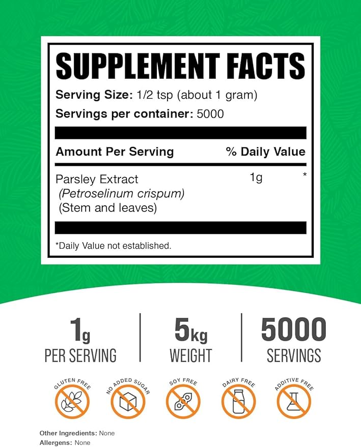 BulkSupplements.com Parsley Extract Powder - Parsley Supplement, Antioxidant Source, Parsley Powder - Gluten Free, 1000mg per Serving, 5kg (11 lbs) (Pack of 5)