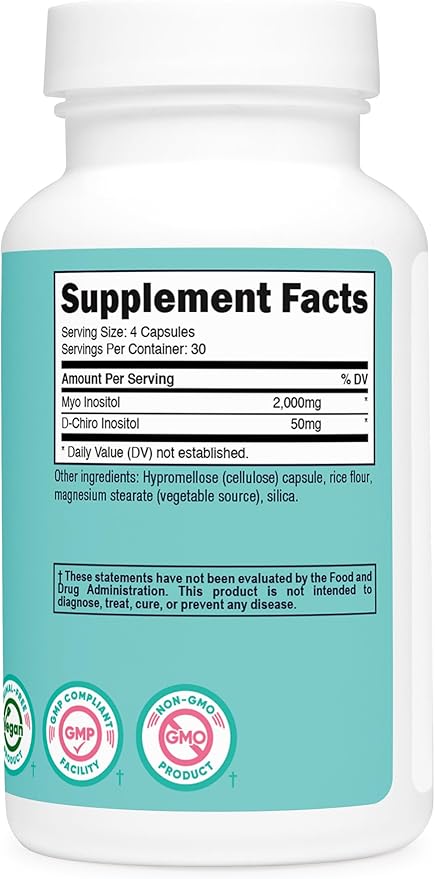 Nutricost Myo Inositol & D-Chiro Inositol for Women 2000mg, 120 Capsules, 2000mg Myo & 50mg D-Chiro Per Serving, 30 Servings, Vegetarian Friendly, Non-GMO & Gluten Free